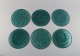 Per Lütken for Holmegaard. Six "Buffet" plates in blue-green mouth blown art 
glass. 1980s.
