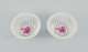Herend pink Chinese Bouquet, two small bowls with wickerwork in hand-painted 
porcelain.