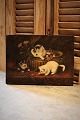 1800 tals olie maleri på lærred af 4 små kattekillinger ...