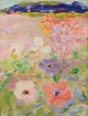 Kerttu Kuikanmäki (f. 1928), finsk kunstner, olie på plade, blomster i 
sommer-landskab.