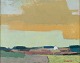 Frans Vester-Pedersen (1934-1972), modernist landscape with fields and a farm.