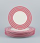 L'Art præsenterer: Royal Fine China, et sæt på seks ”Freshness Lines Red” tallerkner. Fem middagstallerkner og ...