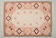 Swedish handwoven carpet in pure wool. Rölakan technique. Geometric pattern in 
white, brown, and light brown colors.
