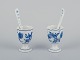 Two Blue Onion egg cups with spoons.
Hand-painted.