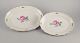 Meissen, two large oval "Pink Rose" serving platters.
Hand-painted with pink rose, gold rim.