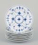 Royal Copenhagen Blue Fluted Plain, set of seven cake plates in hand-painted 
porcelain.