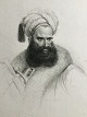 Ole Buus Larsen 
præsenterer: 
Stylografi 
af Niels 
Simonsen 1847 - 
Brystbillede af 
en Araber.