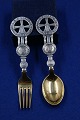 Michelsen set Christmas spoon and fork 1920 of Danish gilt sterling silver