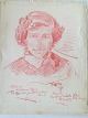Tegning af Hans 
Jørgen Korn - 
Portræt af 
Helga Nielsen 
1954.