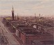 Søren Edsberg, Danish artist. Oil on canvas.Cityscape of Copenhagen seen from above.