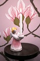 L. Hjorth glazed ceramic angel with golden hair and pink dress holding a small 
candle...