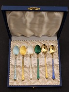 Box with 6 pcs. sterling silver with enamel spoons