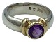 Sterling silver and 14 carat goldRing with purple stone - Size 52