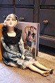 Old French vintage boudoir doll in fabric with silk dress. Height: 72cm...