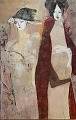 Dansk Kunstgalleri præsenterer: "Komposition med kvinder" Akryl maleri på lærred.