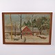 Osted Antik & Design præsenterer: Oliemaleri på Lærred med Vinterlandskab og Hus i Guldramme 58 x 87,5 cm