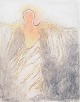 L'Art præsenterer: Nis Schmidt, "Budbringer", mixed media på papir, listet dansk billedkunstner.