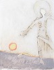 L'Art præsenterer: Nis Schmidt, "To sole", mixed media på papir, listet dansk billedkunstner.