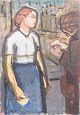 L'Art præsenterer: Oliemaleri på plade, signeret og dateret 1951, modernistisk figurmaleri.
