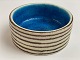 Italiensk keramik skål af Guido Gambone. Klar blå indeni. Beige med brune striber udenpå. Italien i midten af det 20. århundrede