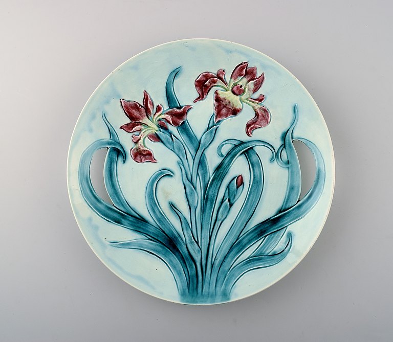 Gustavsberg Art Nouveau earthenware dish decorated with flower.
