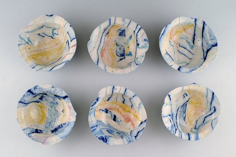 Cilla Adlercreutz, Swedish ceramist, six unique bowls, 1985.
