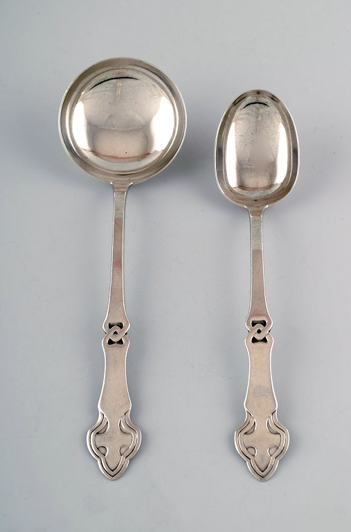 Danish art nouveau two serving spoons, silver. 1910 / 20s.
