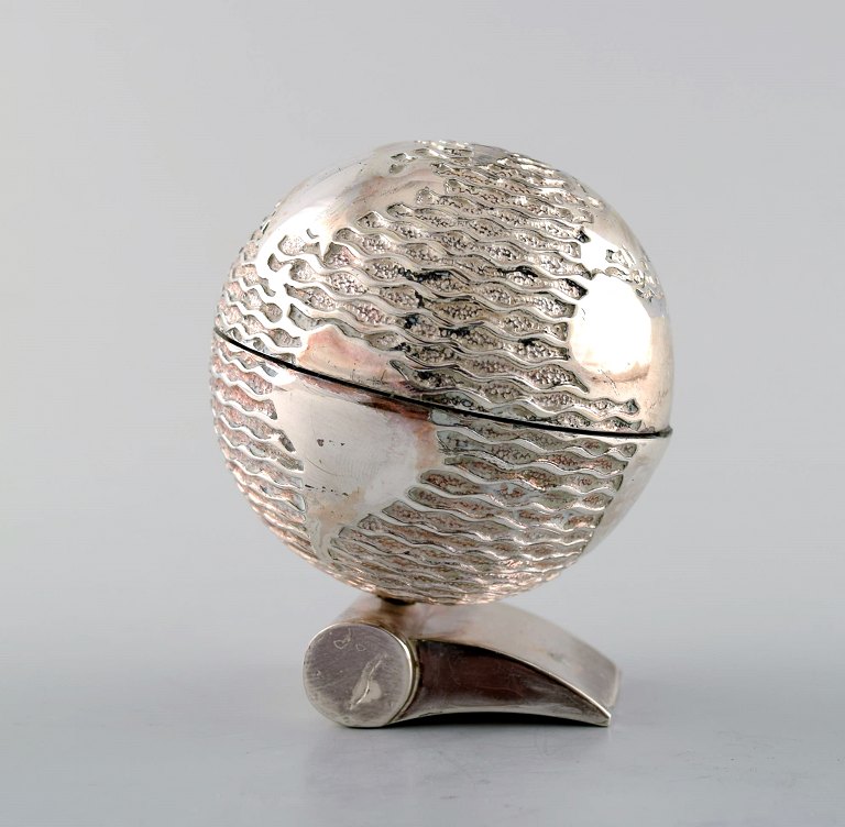 Rare Claude Picasso for Christofle. Sculpture / paper weight in silver plated 
bronze. Globe on base.
