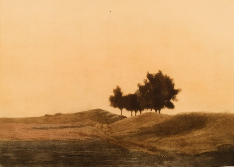 Peter Ilsted (1861-1933). Landscape, mezzotinte in color. 
