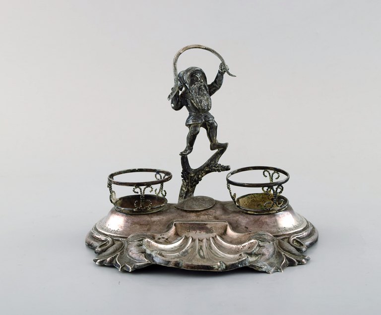 Swedish silversmith. Writing kit/inkwell in silver with elf. 1890