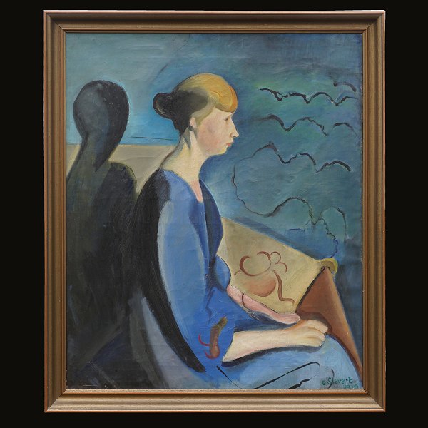 Otto Sievert, 1894-1940, Öl auf Leinen: Frauenporträt. Signiert und datiert 
1919. Lichtmasse: 72x60cm. Mit Rahmen: 80x68cm