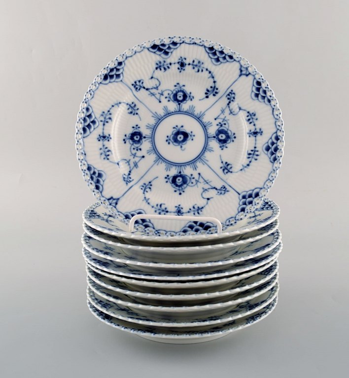 10 Royal Copenhagen Blue Fluted Full Lace plates in porcelain. Model Number 
1/1087.
