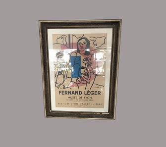 Litografisk plakat med ramme
75 cm x 98 cm
Plakat fra en udstilling af Legers værker på Musée de Lyon i 1955. Rammen med 
enkelte afslag
Ferdinand Leger
