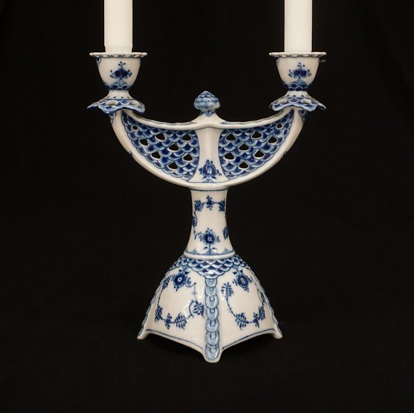A Royal Copenhagen blue fluted full lace candelabra. #1169. H: 25cm