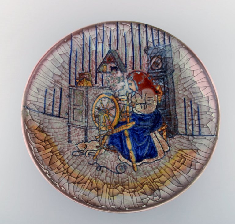 Michael Andersen, Bornholm. Stor skål i glaseret keramik med væverske. Smuk 
krakkeleret glasur. 1950
