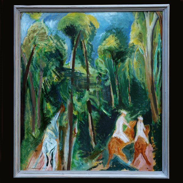 Jens Søndergaard, 1895-1957, oil on canvas: "Forest". Signed and dated 1924. 
Visible size: 97x110cm. With frame: 106x119cm