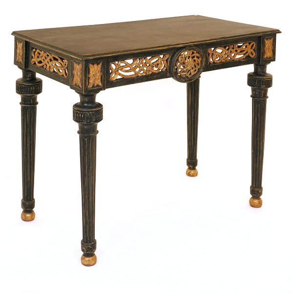 A large Gustavian blackpainted and gilt console table. Sweden circa 1780. H: 88cm. Top: 103x55cm