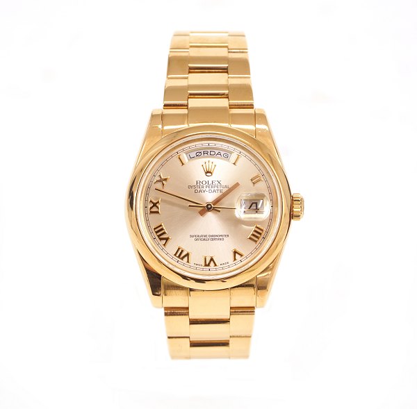 Rolex President 18kt rose gold Oyster Perpetual Day-Date. P-series year 2003. 
Reference: 118205. D: 36mm