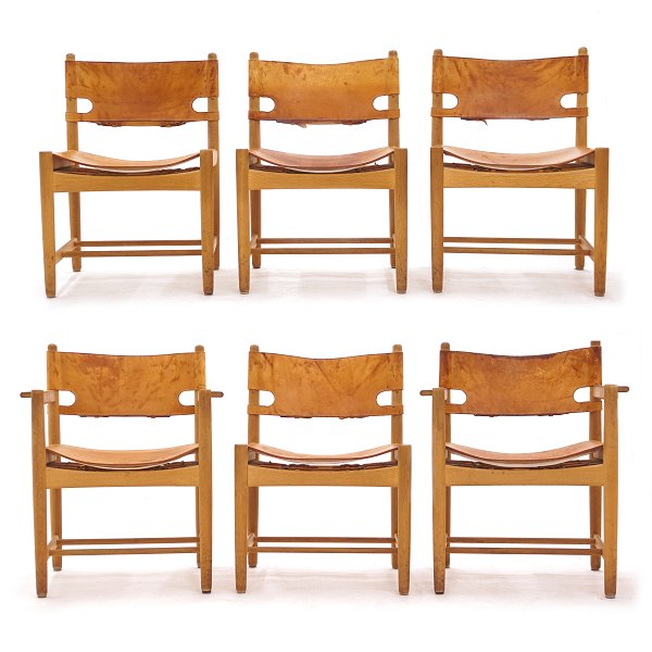The Spanish Dining Chair by Børge Mogensen, Denmark. Set of 6 chairs, oak and 
leather
