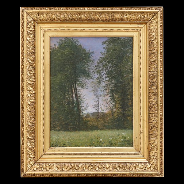C. F. Aagaard, Denmark, 1833-95, oil on canvas. Forestscape. Signed. Visible 
size: 37x28cm. With frame: 57x48cm