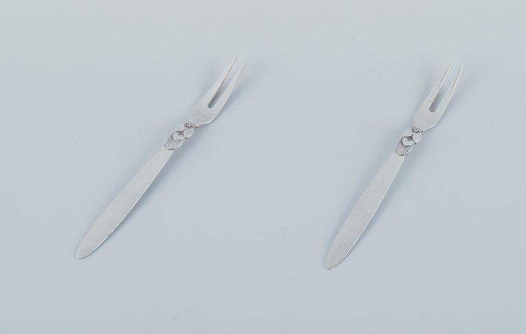 Georg Jensen, Cactus, two sterling silver appetizer forks/herring forks.