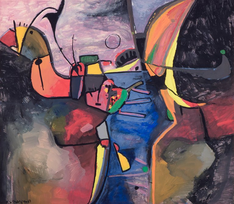 Karl Gustaf Dahlgren (born 1932), Swedish artist. Watercolor on paper. Abstract composition with a fantasy bird.