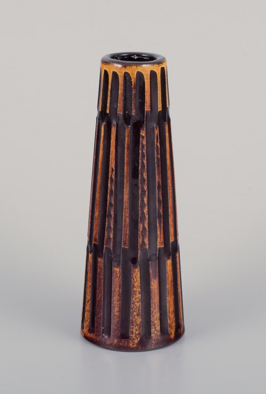 Ingrid Atterberg (1920-2008) for Upsala Ekeby. Ceramic vase in a modernist style 
with glaze in brown and ochre tones.