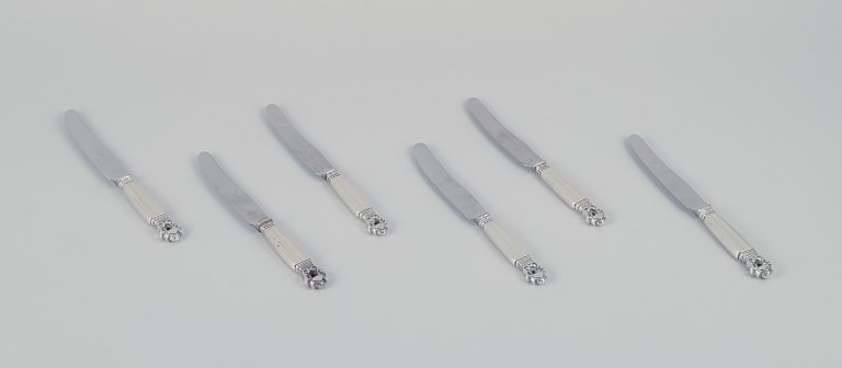 Georg Jensen Acorn. A set of six fruit knives with sterling silver handles and 
stainless steel blades.