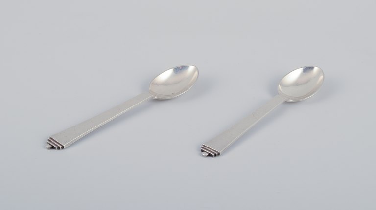 Georg Jensen Pyramid, two coffee spoons in sterling silver.