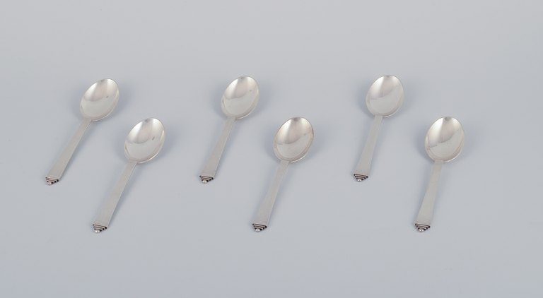 Georg Jensen Pyramid, six dessert spoons in sterling silver.