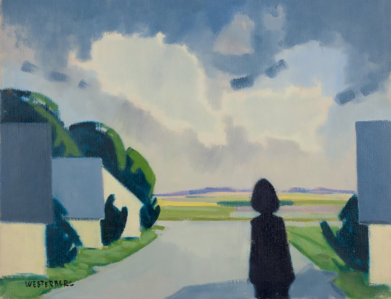 K. Westerberg alias Knud Horup, Danish artist.
Oil on canvas.
Landscape with figure.