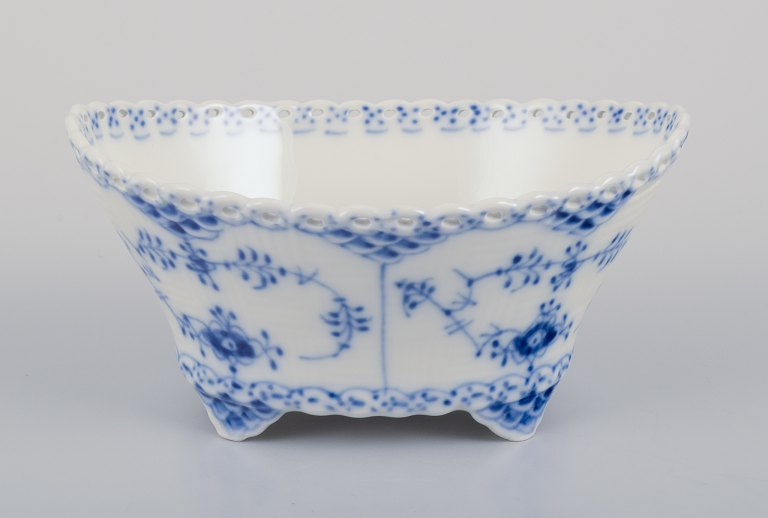 Royal Copenhagen Blue Fluted Half Lace, four-footed bowl.