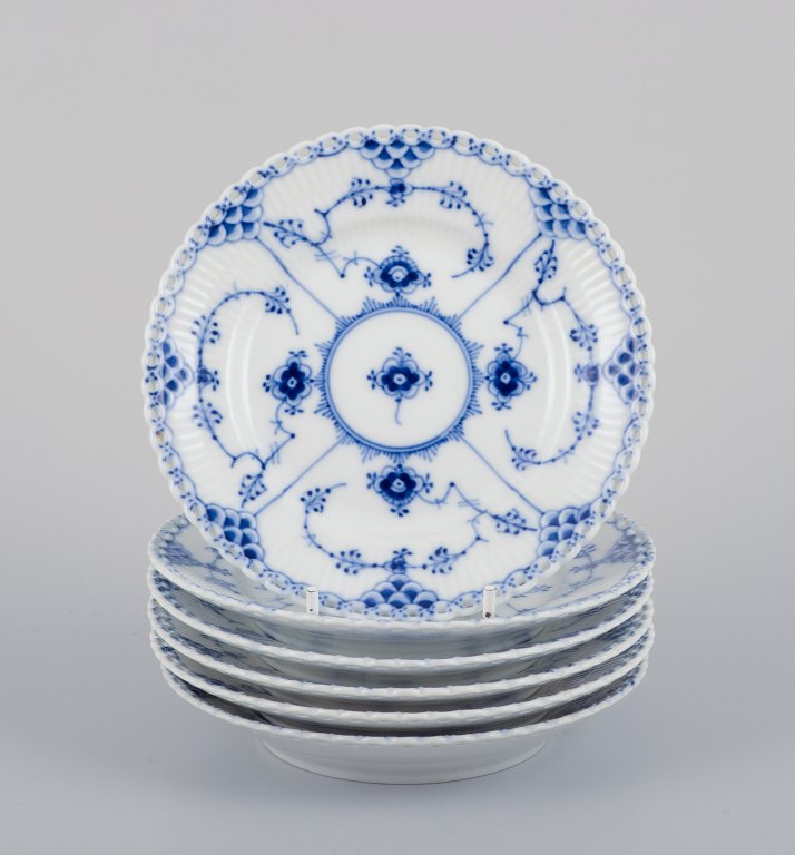 Royal Copenhagen Blue Fluted Half Lace, a set of six plates.