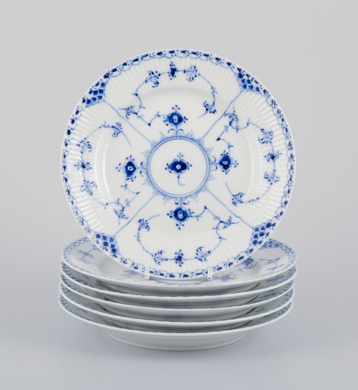 Royal Copenhagen Blue Fluted Half Lace, a set of six lunch plates.